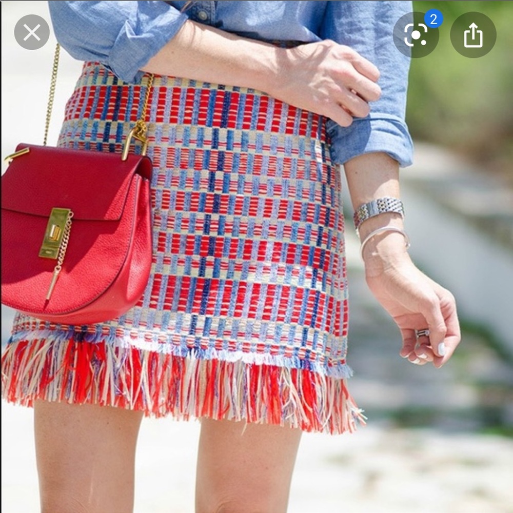 Tory Burch Tara Fringed Metallic Tweed Skirt